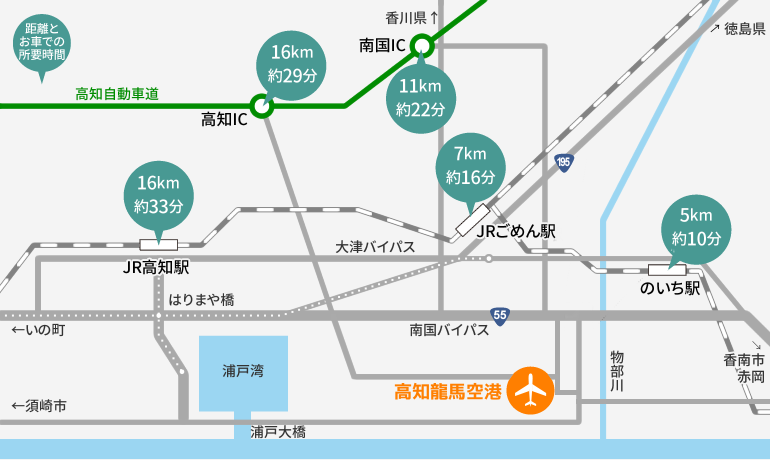 高知龍馬空港へのアクセス図