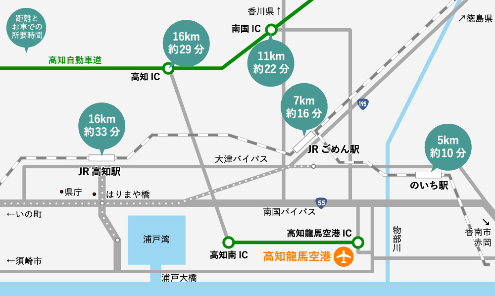高知龍馬空港へのアクセス図